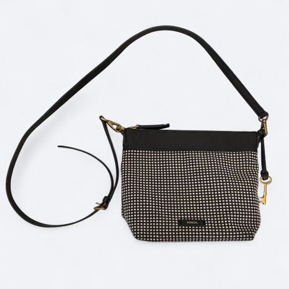 Fossil Woven Black/White Key Crossbody Hand Bag Minimalist Business Careerwear - Picture 2 of 11